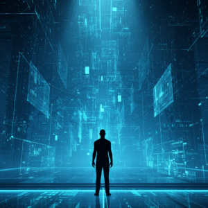 Persona sosteniendo un smartphone horizontalmente, mostrando una página de comercio electrónico con listados de dispositivos inteligentes grises en forma cilíndrica.