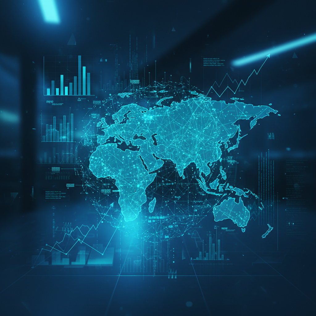 Manos de una persona tecleando en un ordenador portátil con la pantalla mostrando un gráfico de barras ascendente y datos numéricos.