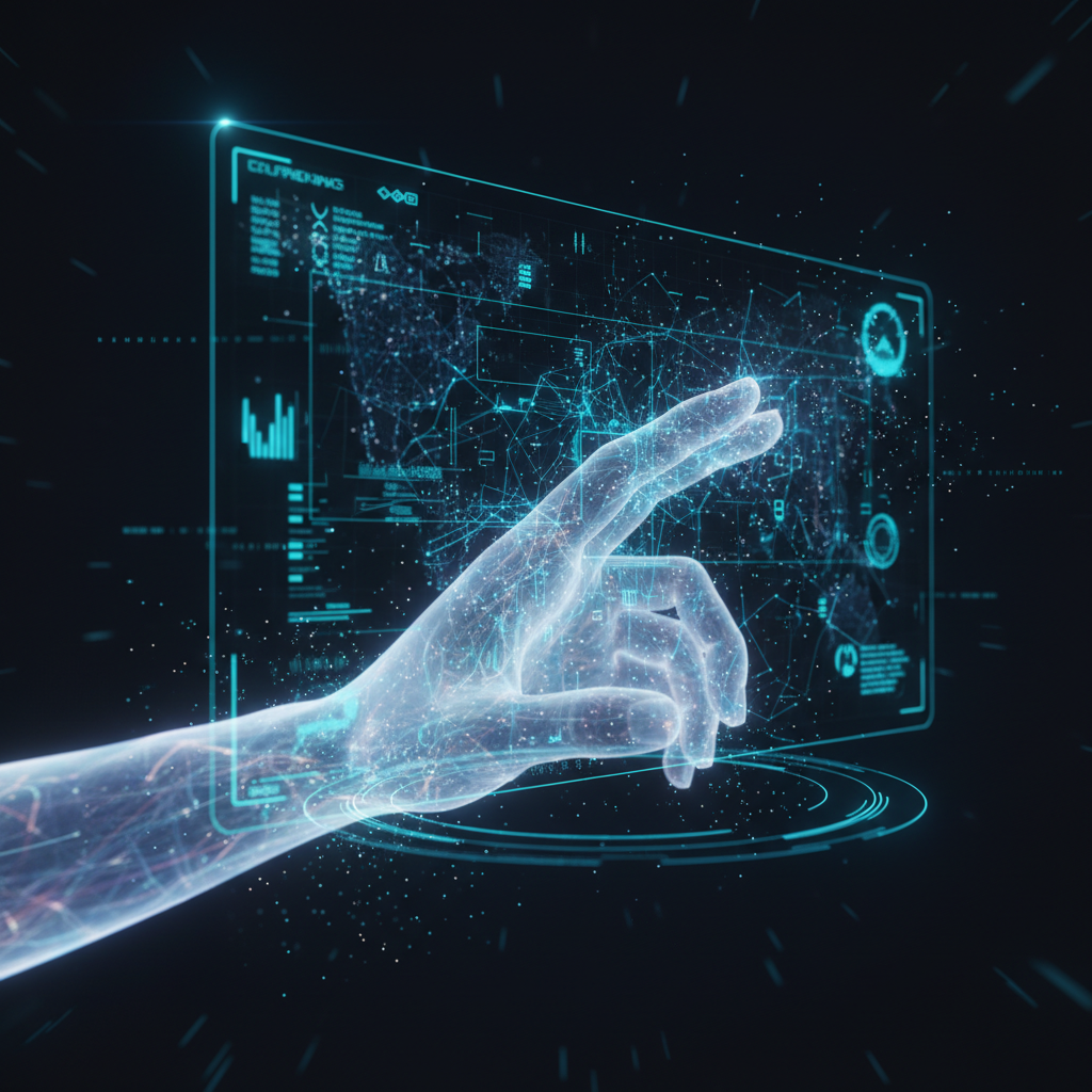 Un espacio de oficina moderno y luminoso con varias personas trabajando en escritorios individuales con ordenadores portátiles y monitores.