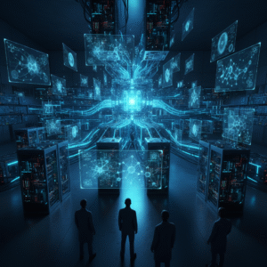 Un hombre joven y atlético con barba y gafas de sol, vistiendo una camiseta de tirantes blanca y un reloj inteligente deportivo, sonríe mientras corre al aire libre por un sendero arbolado con vegetación verde borrosa de fondo.