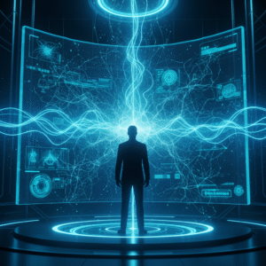 Oficina moderna de planta abierta con varios escritorios equipados con ordenadores, sillas ergonómicas y plantas decorativas, iluminada por luz natural que entra por amplios ventanales.