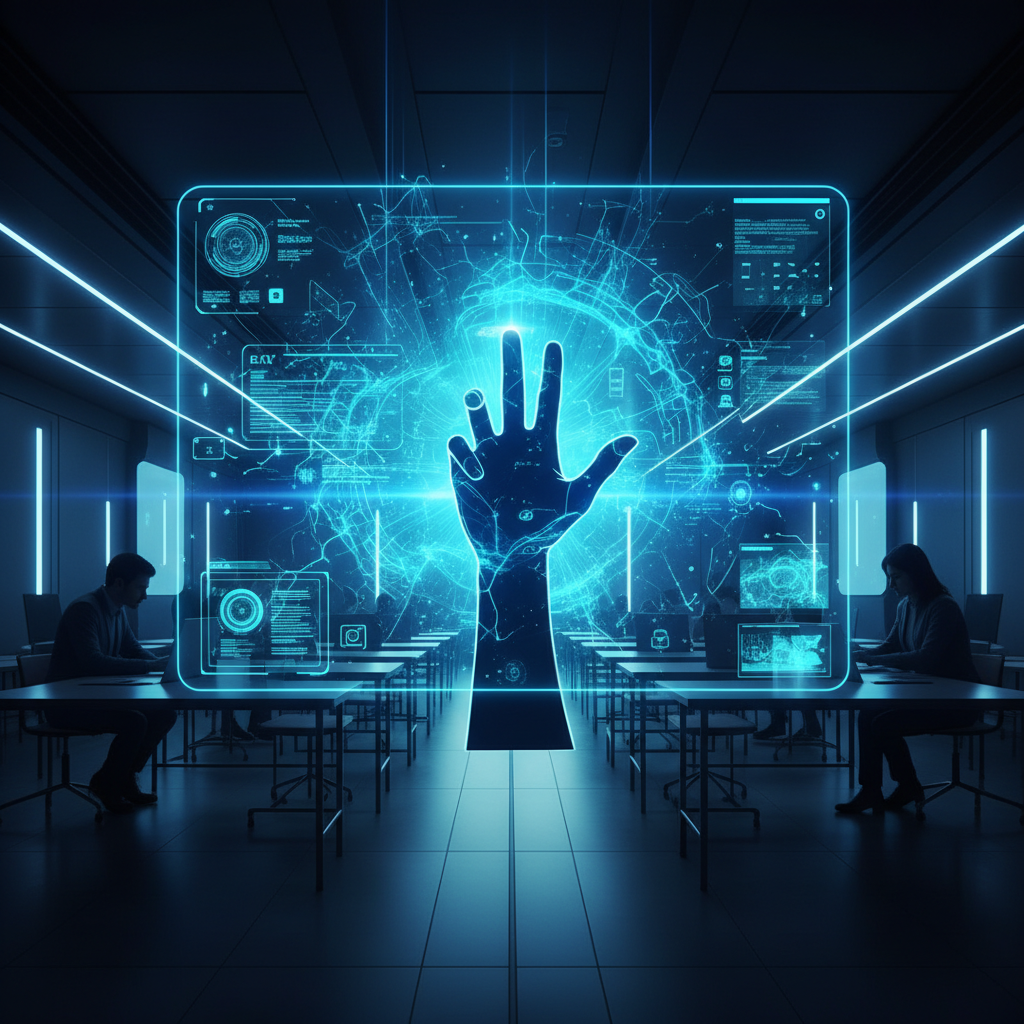 Un hombre de mediana edad con gafas, sentado frente a un portátil abierto en una mesa de madera, se concentra mientras trabaja con auriculares puestos.