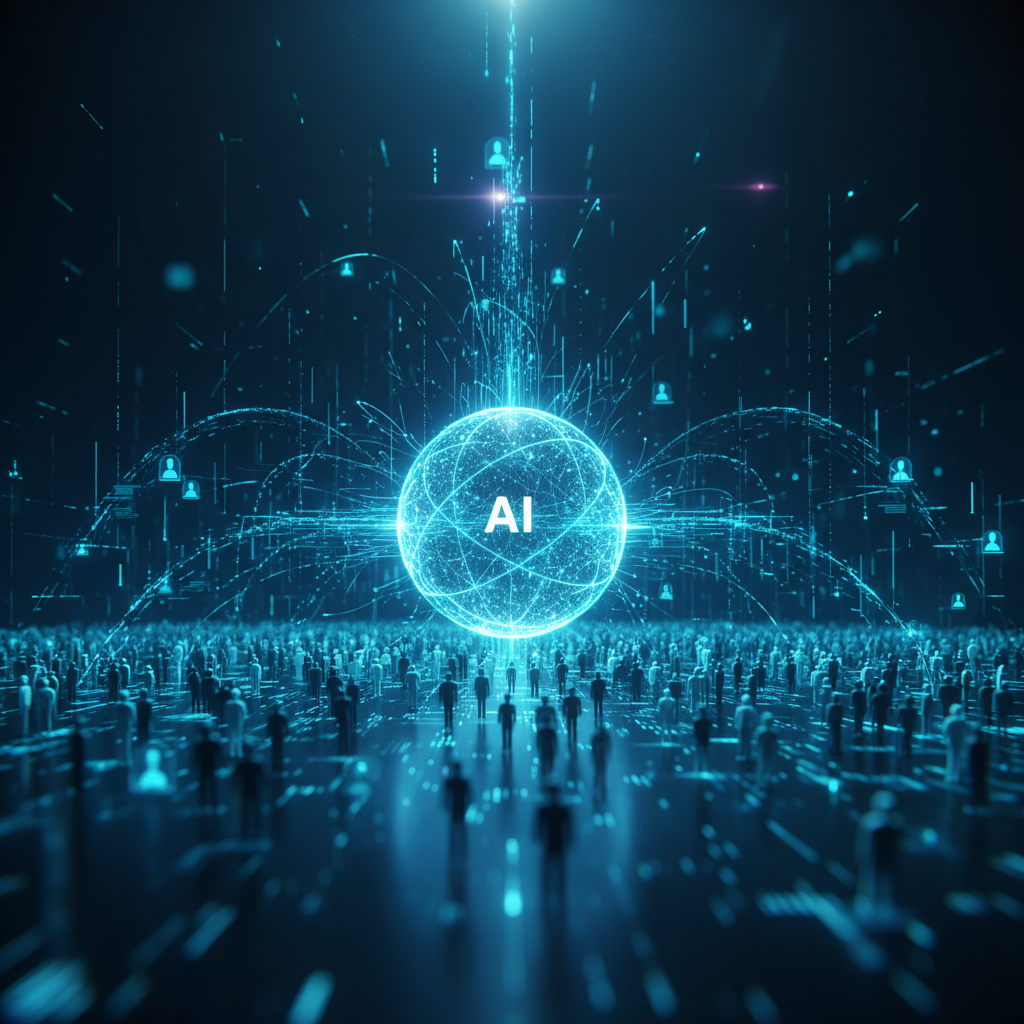 Un robot humanoide de color gris y blanco con luces azules en la cabeza, manos y pecho, se sienta en el suelo con una mano levantada y un tablet en la otra.