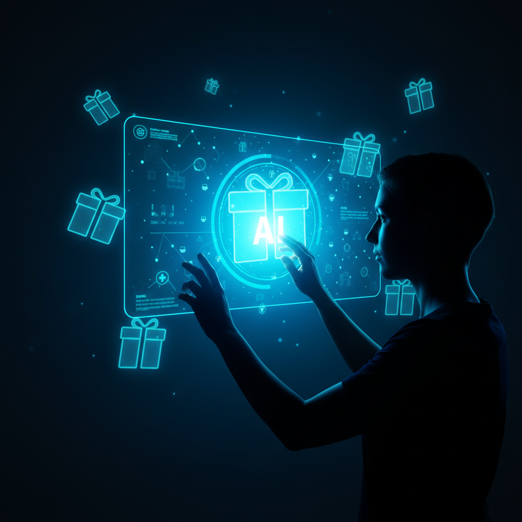 Una mujer joven con cabello rubio sonriendo a la cámara mientras sostiene un teléfono móvil frente a una pantalla con gráficos y datos.