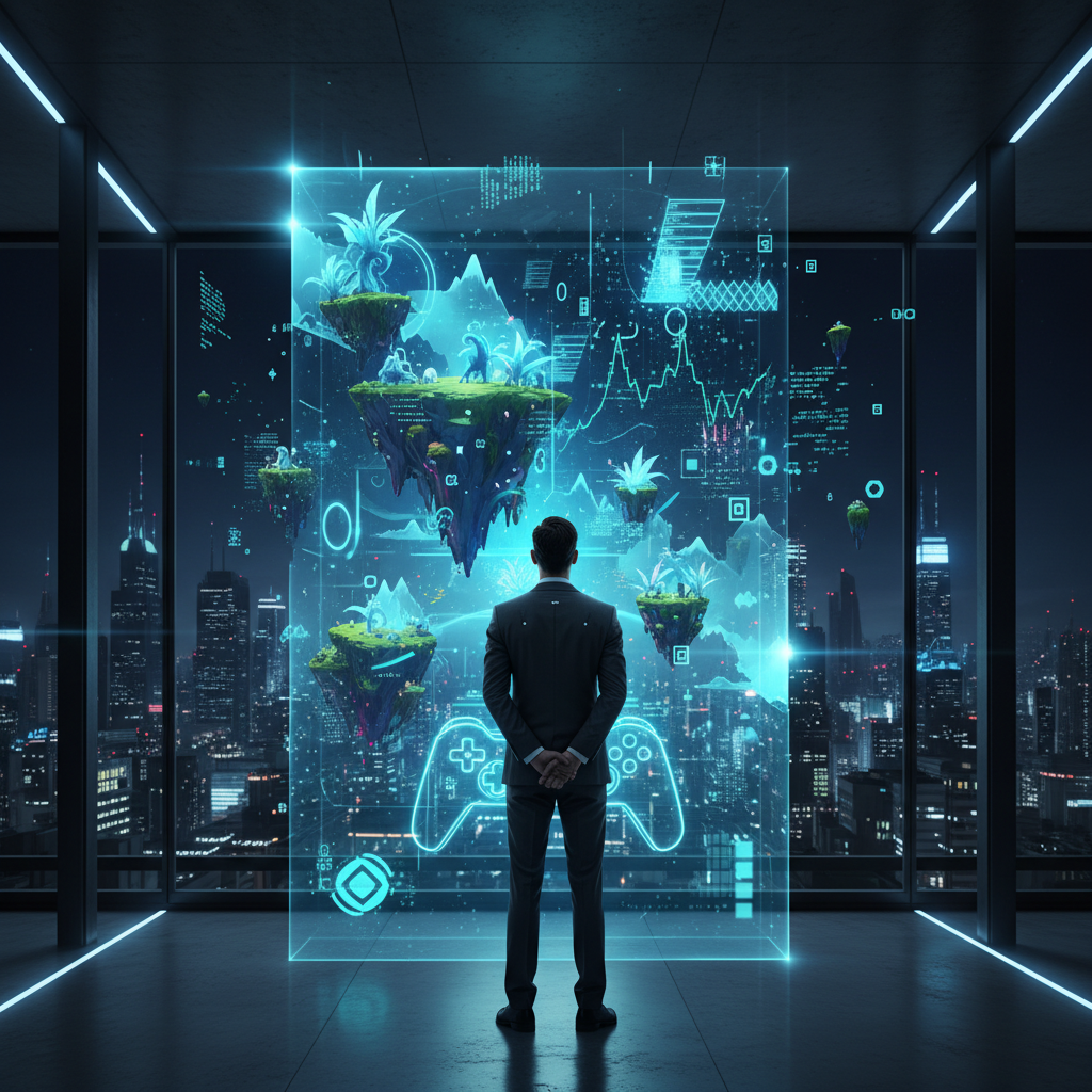 Una persona sentada en un escritorio frente a tres monitores encendidos, mirando el monitor central. Lleva auriculares y teclea en un teclado, con un ratón al lado.