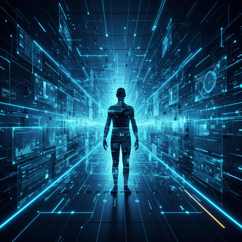 Una persona trabajando en un ordenador portátil conectado a un monitor externo que muestra código de programación, sobre un escritorio de madera.