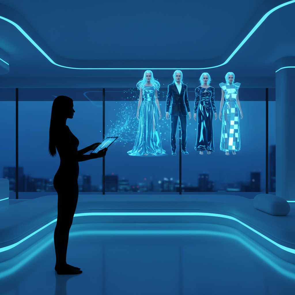 Una mujer sonriente posa sentada en el suelo con las piernas cruzadas y los brazos extendidos, sosteniendo una tablet con un fondo desenfocado y luces bokeh.} {