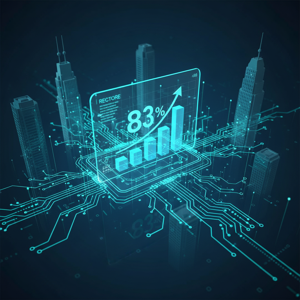 Mujer joven sonriendo ligeramente mientras trabaja en un ordenador portátil en una oficina con una pizarra blanca al fondo.