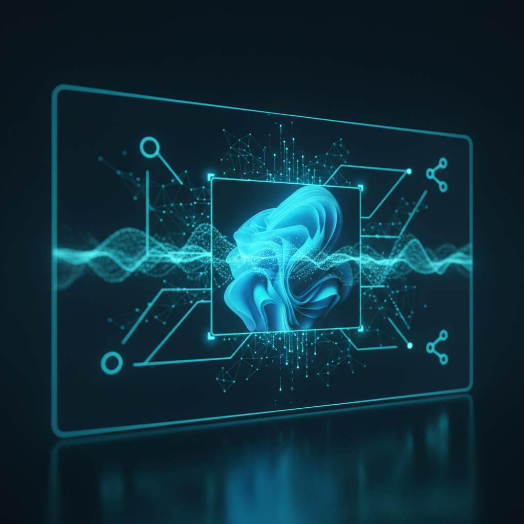 Grupo diverso de profesionales sonriendo y colaborando alrededor de un portátil en una oficina moderna.