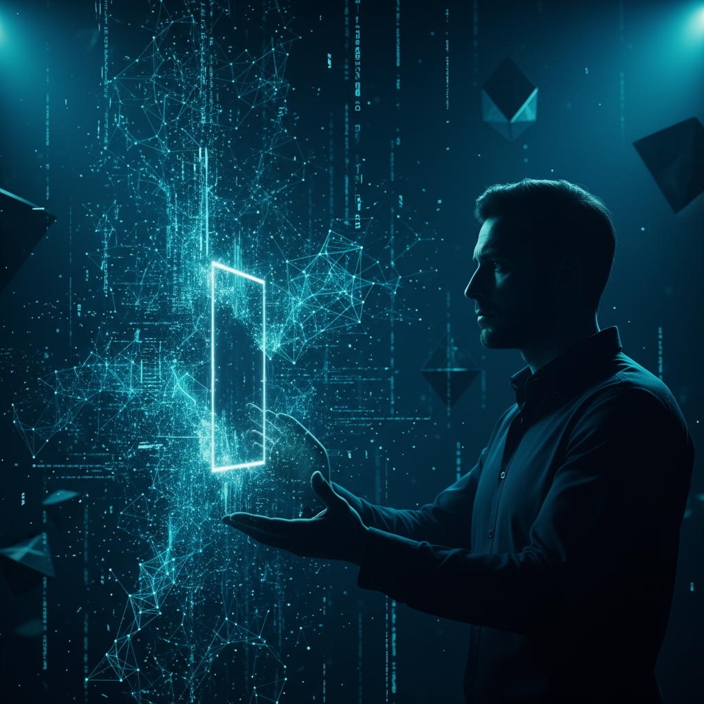 Una persona caminando por un camino de madera a través de un denso bosque con árboles altos y luz solar filtrándose entre las hojas.