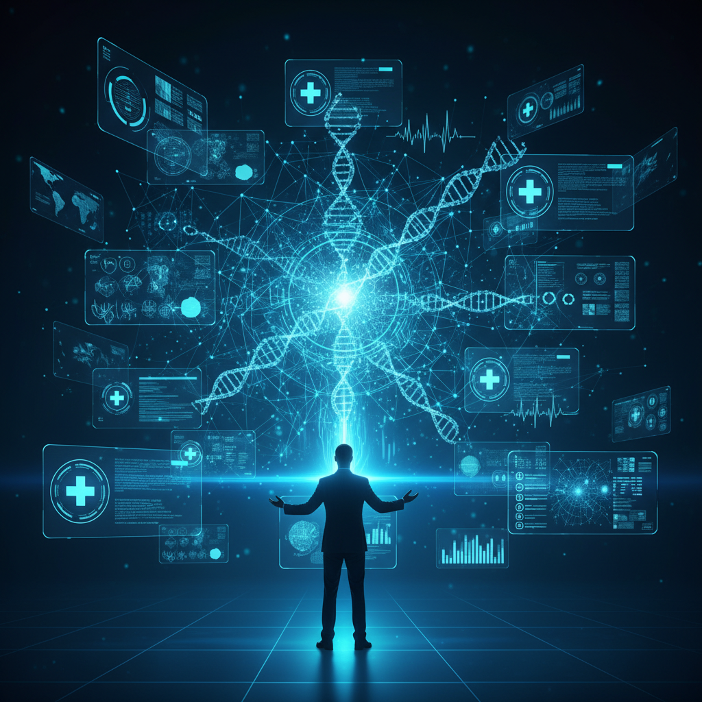 Hombre atlético con camiseta negra de manga corta, sosteniendo un shaker de proteínas azul en un gimnasio con equipo de fitness de fondo.