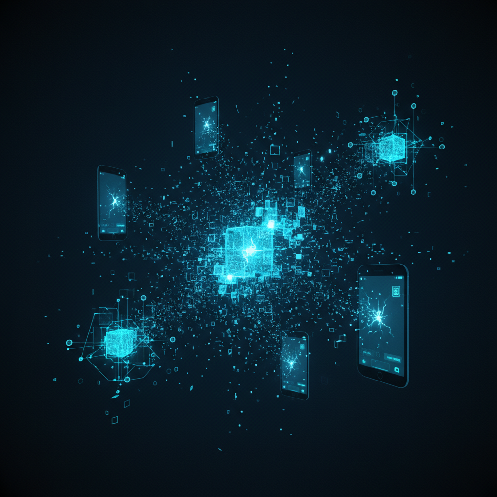 Primer plano de manos de una persona interactuando con la pantalla táctil de un smartphone que muestra una aplicación con una interfaz de usuario colorida.