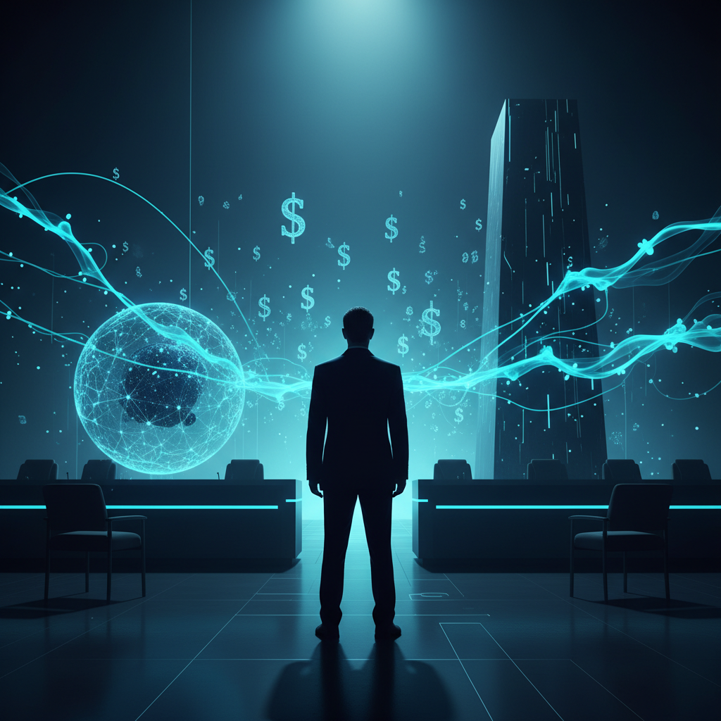 Una persona trabajando en un ordenador portátil sobre un escritorio limpio en una oficina moderna y luminosa.