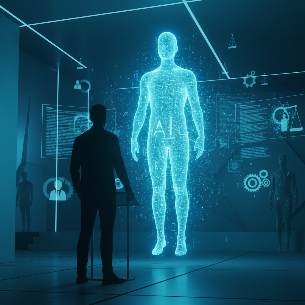 Un hombre con una camiseta polo oscura sentado frente a un portátil, tecleando con ambas manos mientras sostiene un lápiz óptico en su mano izquierda. El fondo es un espacio de oficina moderno y luminoso.