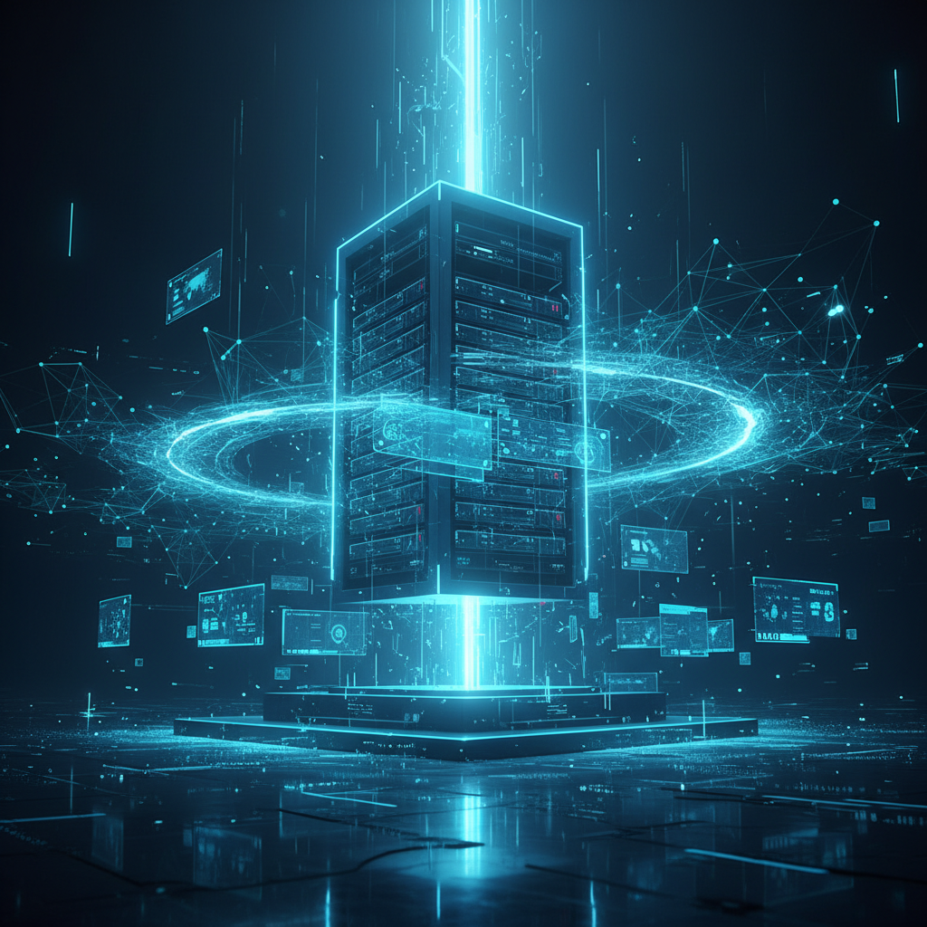 Una mujer joven con gafas y pelo rizado oscuro sonríe mientras trabaja concentrada en un portátil.