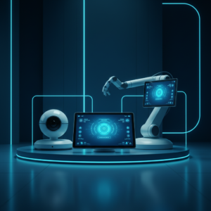 Grupo de personas colaborando en una reunión de trabajo en una oficina moderna y luminosa.