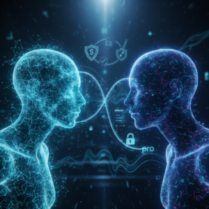 Una mujer joven con pelo castaño sonríe mientras mira y usa un teléfono móvil en un entorno urbano soleado.