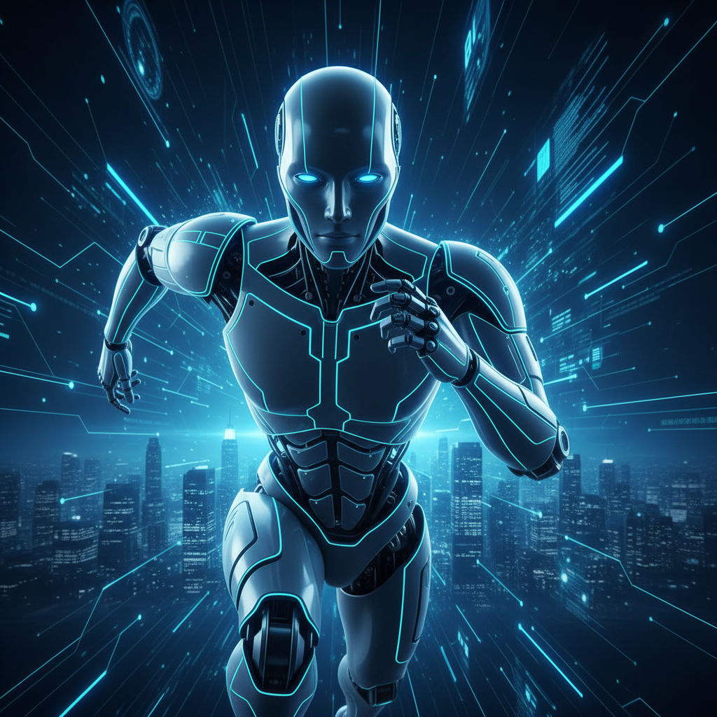 Persona trabajando concentrada en un portátil sobre un escritorio en una oficina moderna.