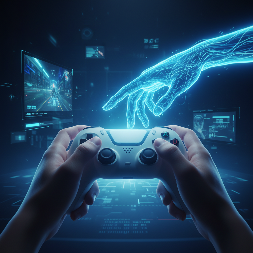 Una persona sentada en un escritorio con un portátil, un teclado externo, un ratón y una taza de café, trabajando con vista a un ventanal que muestra edificios urbanos.