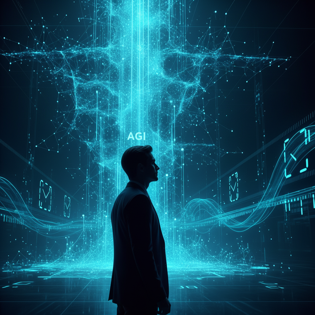 Mano sosteniendo un smartphone con un gráfico de crecimiento o tendencia al alza en la pantalla, en un entorno de oficina.