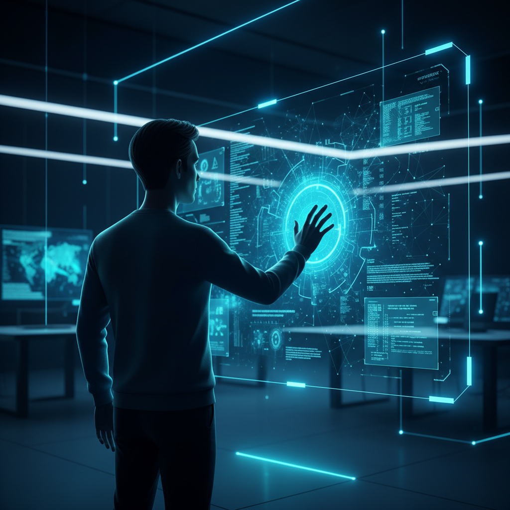 Smartphone plateado con pantalla negra mostrando una interfaz de aplicación, sobre una superficie blanca lisa.