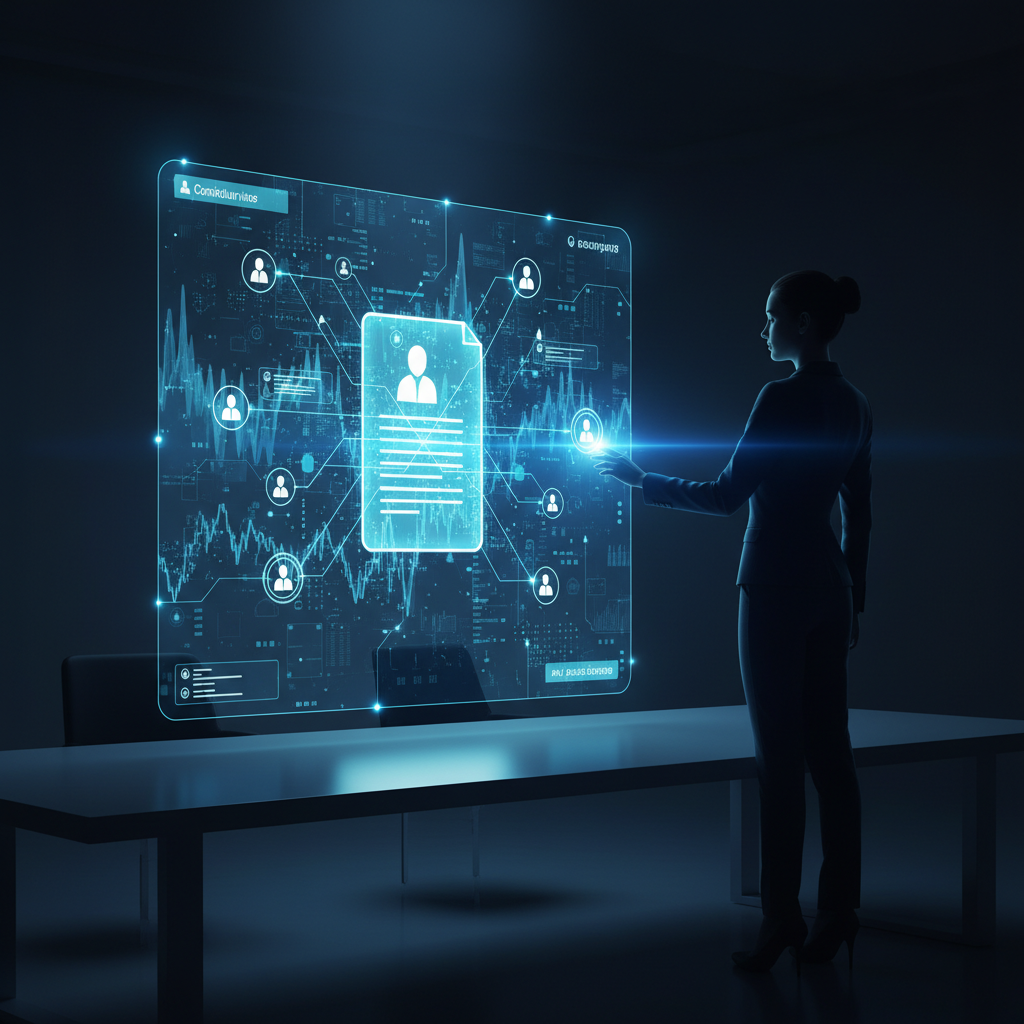 Una mujer concentrada trabajando en un ordenador portátil en un entorno de oficina moderno y luminoso.