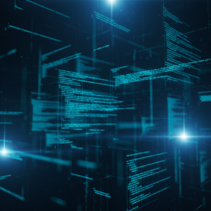 Un hombre y una mujer de negocios dándose la mano y sonriendo en una oficina moderna y luminosa.