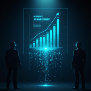 Primer plano de una taza de café humeante sobre una mesa de madera, con algunos granos de café esparcidos alrededor.