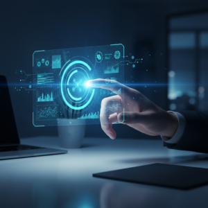 Una manzana roja brillante sobre un fondo blanco liso.