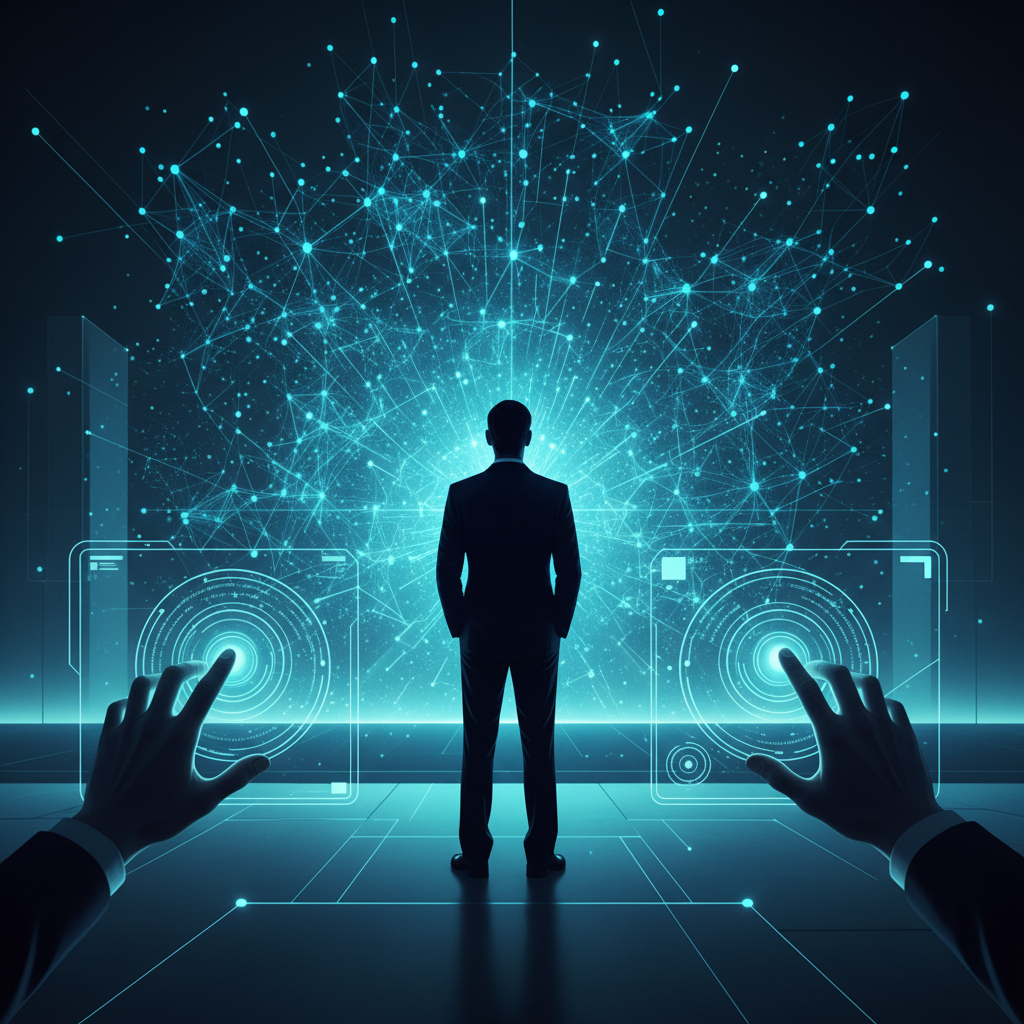 Una mujer joven con cabello largo y gafas está utilizando una tablet en su mano derecha. La tablet muestra una pantalla con gráficos y datos visuales.