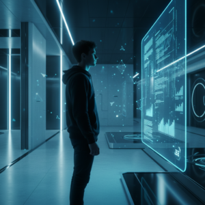 Manos sosteniendo un smartphone con una aplicación de mapas mostrando una ruta de navegación con tráfico.