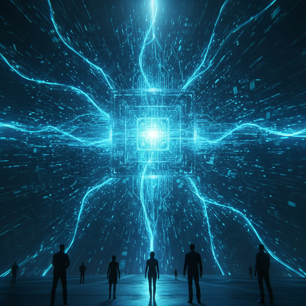 Manos sosteniendo y usando un smartphone en posición horizontal, mostrando una interfaz de aplicación móvil con tonos blancos y azules.