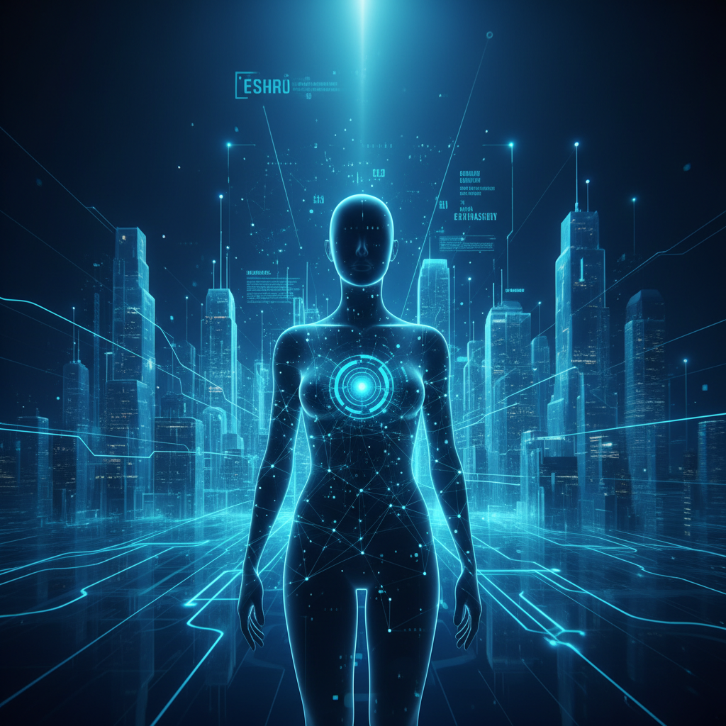 Una mujer joven concentrada, tecleando en un ordenador portátil plateado sobre un escritorio de madera en una oficina luminosa.