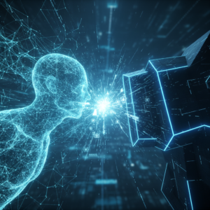 Vista aérea de una rosquilla con glaseado rosa y chispas de colores sobre una superficie de madera clara.