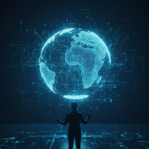 Una persona con gafas está sentada en un escritorio, mirando concentradamente la pantalla de un portátil. Sobre la mesa hay también un cuaderno y un bolígrafo.