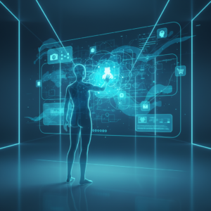 Pizza de pepperoni recién horneada con queso fundido y hierbas verdes sobre un plato blanco en una superficie oscura.