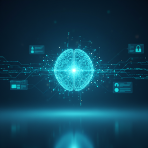 Un grupo de profesionales diversos colaborando en equipo alrededor de una mesa con laptops y documentos en una oficina moderna.