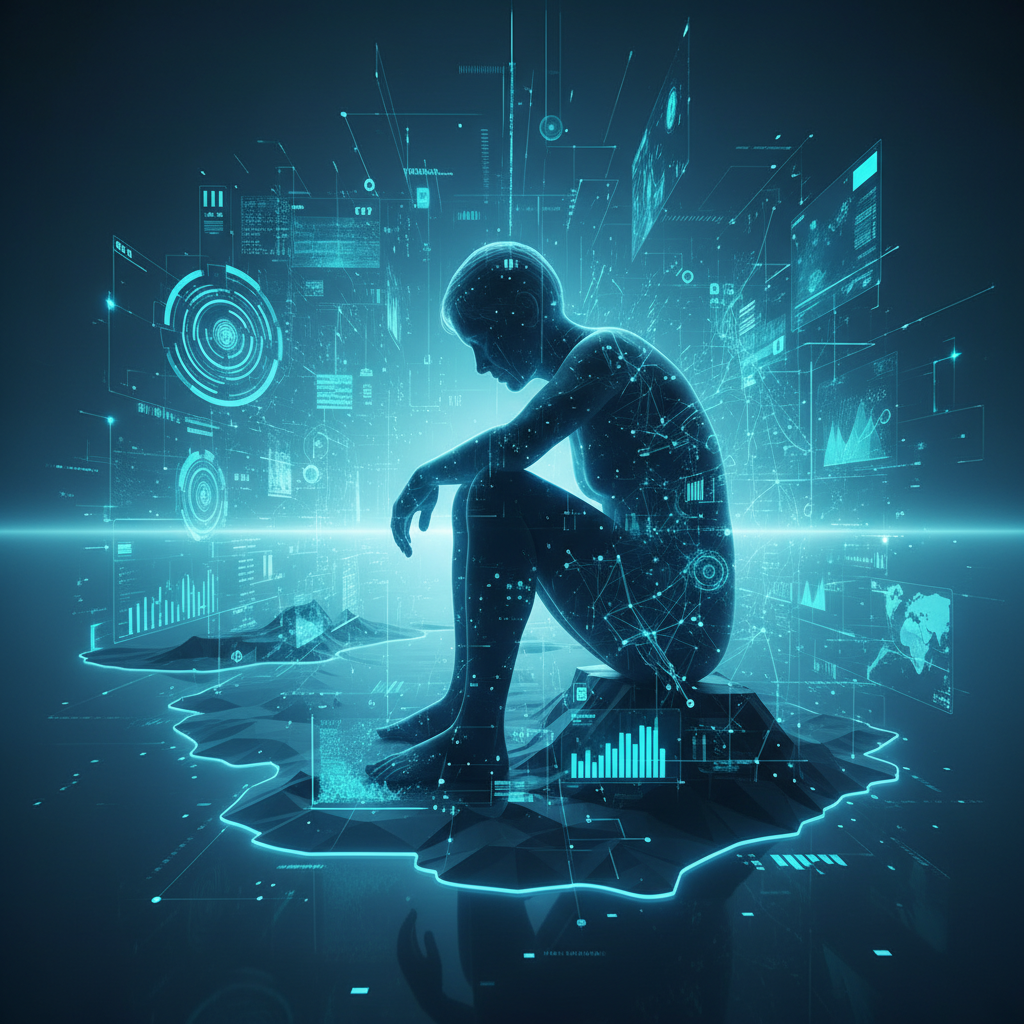 Una mano sostiene un smartphone en horizontal con una pantalla que muestra un gráfico digital de líneas de colores sobre un fondo oscuro.