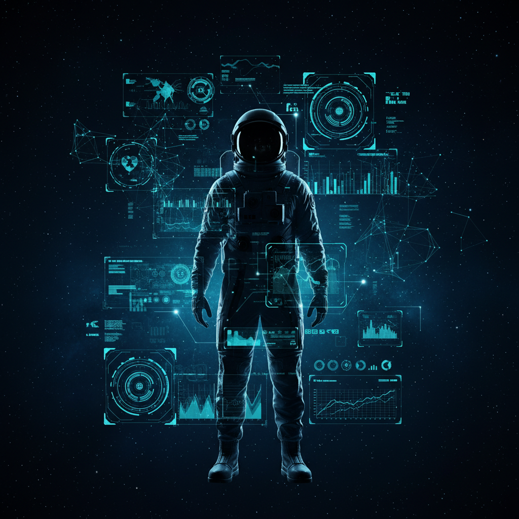 Un hombre joven sentado en un escritorio frente a un ordenador portátil, con un micrófono con filtro antipop delante de él, enfocado en la pantalla.