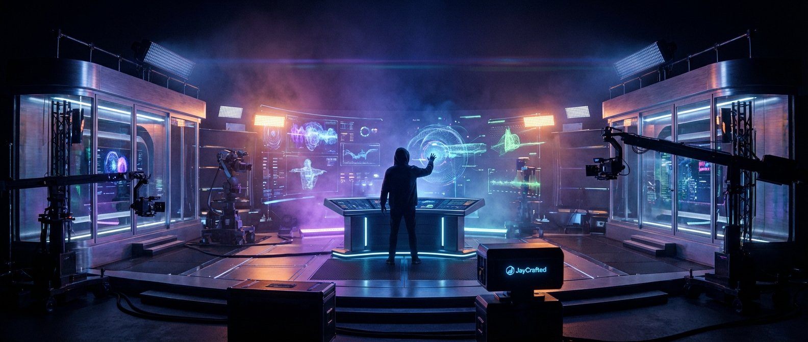 Una persona con sudadera oscura interactúa con una gran pantalla holográfica que muestra gráficos de datos, cerebros y cuerpos humanos en un laboratorio futurista iluminado con luces de neón azules y púrpuras.