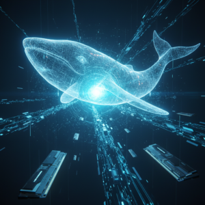 Una persona en un entorno de oficina moderno utiliza una tablet para una videollamada, mientras un gráfico financiero digital interactivo flota sobre la pantalla de la tablet.