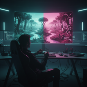 Una mujer sentada en un sofá moderno sostiene un smartphone y mira su pantalla.