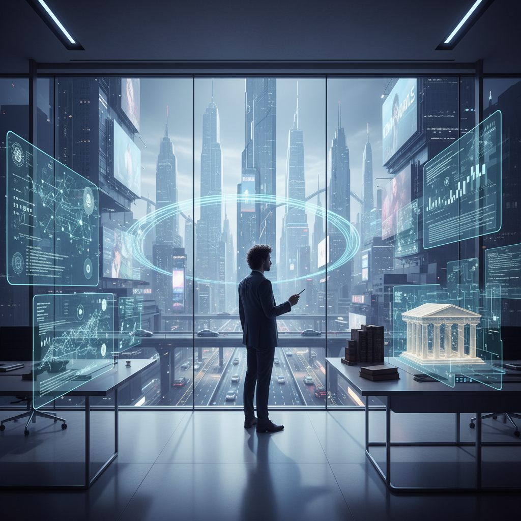 Mujer profesional sonriente con cabello oscuro, vestida con bata de laboratorio blanca, sosteniendo un portapapeles azul y un bolígrafo, en un entorno de oficina o clínica moderna.