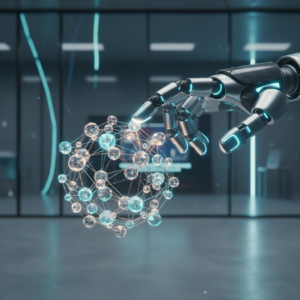 Un gato negro dormido, acurrucado sobre una manta suave de color crema o blanco roto.