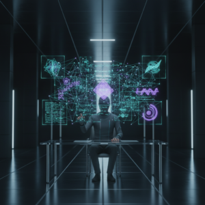 Mujer profesional sonriendo con cabello corto, vestida con chaqueta oscura y fondo desenfocado.