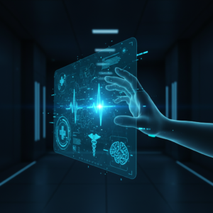 Persona trabajando en un escritorio con un portátil, teclado, ratón y un bloc de notas, con las manos sobre el teclado.} {