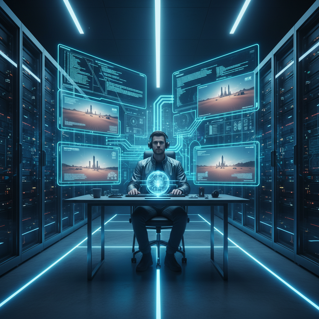 Una mujer sonriente en un entorno de oficina moderno y luminoso, sentada en un escritorio con un ordenador portátil abierto, mirando directamente a la cámara.