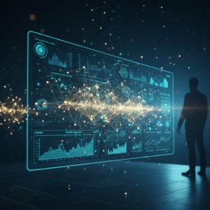 Una taza de café humeante junto a un ordenador portátil abierto mostrando una hoja de cálculo.