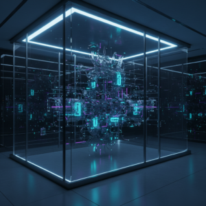 Una taza de café humeante sobre un escritorio de madera, con un teclado de portátil ligeramente desenfocado al fondo.