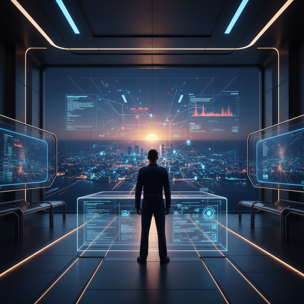 Un elegante salón minimalista con paredes claras, un sofá gris, una mesa de centro de madera redonda y una planta alta en maceta, iluminado por una ventana grande.